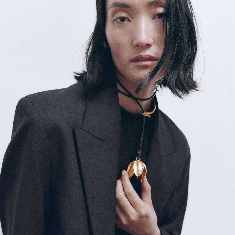 🆕 ZARA Physalis Choker Leather Lariat Necklace - Picture 3 of 11